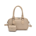 Sac Boston beige à texture tressée avec petit porte-monnaie et finitions argentées - Kaki