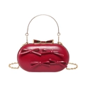 Pochette de soirée ovale rouge avec nœuds décoratifs et poignée métallique dorée ronde - Rouge