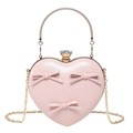 Borsa da sera rosa a forma di cuore con fiocchi, chiusura cristallo e manico - Rosa