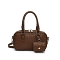 Sac à main marron à texture tressée avec deux poignées, bandoulière et mini porte-monnaie - Marron