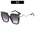 Gafas de sol cuadradas negras con lentes degradadas púrpura y patillas de serpiente oro - C2-Montura Negra Lentes Grises Degradadas