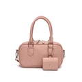 Sac à main rose texture tissée avec mini pochette assortie et garnitures argentées - Rose