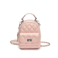 Mini zaino in pelle trapuntata rosa con tracolla a catena e chiusura a girello - Rosa