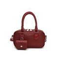 Sac à main bordeaux à texture tressée avec mini pochette assortie et détails argentés - Rouge