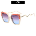 Square beige frame sunglasses with blue-purple gradient lenses and golden snake temples - C6-Beige Frame Grey Blue Lens
