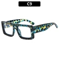 Square fashion sunglasses with colorful marble texture frame and clear lenses - Blue Floral Frame Clear Lens (C9)