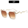 Square white sunglasses for women featuring elegant golden snake-shaped temples - C7-Off-white Frame Double Tea Lens