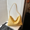 Bright yellow crescent hobo bag with lychee texture and metallic zipper detail - Yellow Without Pendant