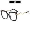 Fashion square black sunglasses with unique gold snake-shaped metal temples style C8 - Black Frame White Lens