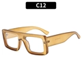 Modern square thick-frame sunglasses in translucent amber brown finish for a retro style - Transparent Tea Frame Clear Lens (C12)