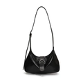 Borsa hobo minimalista in pelle verniciata nera a mezzaluna con fibbia in argento - Nero