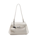 Off-white lychee grain Kelly style handbag with silver clasp and heart pendant accessory - No Pendant / Off White