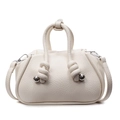 Minimalistische beige Handtasche mit Lychee-Lederstruktur und silbernen Knotendetails - Gebrochenes Weiß
