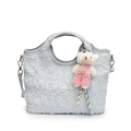 Sac seau bleu clair plissé avec bandoulière et charmant pendentif d'ours en peluche - Bleu