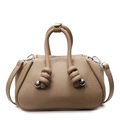 Borsa a mano beige in pelle martellata con manici a corda e dettagli in metallo argento - Kaki