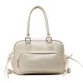Borsa tote minimalista bianco crema di grande capacità con tasca frontale con cerniera - Bianco Sporco