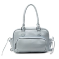 Borsa a mano azzurra in ecopelle con tasca frontale con zip e finiture in metallo argento - Blu