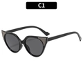 Occhiali da sole cat eye neri da donna con dettagli glitterati grigi sugli angoli montatura - Montatura Totalmente Nera Lenti Grigie (C1)