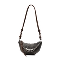 Borsa a mezzaluna grigia minimalista con cuciture a contrasto e perle - Nero