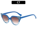 Chic cat-eye sunglasses with blue frames and silver glitter accents, model C7 - Gradient Blue Frame Tea Lens (C7)