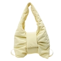 Pale yellow padded puffy bow shoulder bag with soft nylon texture and wide strap - Yellow