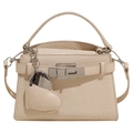 Sac à main blanc crème à texture crocodile avec fermoir argenté et charm cœur - Blanc