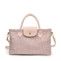 Borsa tote rosa minimalista con trama in tela e manici in pelle per donna - Rosa