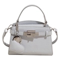 Sac à main bleu clair à effet crocodile avec poignée et boucle argentée élégante - Bleu