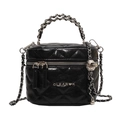 Borsa a scatola nera trapuntata con catena argento e motivo a rombi moda - Nero