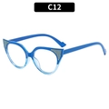 Blue cat eye sunglasses with gradient frame and sparkling glitter detail on temples - Gradient Blue Frame Clear Lens (C12)