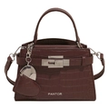 Sac à main rouge foncé motif crocodile avec fermoir argenté et breloque coeur - Marron