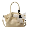 Sac à main tissé crème chic de forme seau avec un charm floral blanc élégant - Jaune