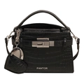 Sac à main élégant noir motif crocodile avec pendentif cœur et bandoulière - Noir