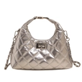 Silver quilted hobo bag with metallic finish, crossbody chain, and secure twist lock - Silver