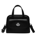 Klassische schwarze PU-Leder-Handtasche mit silbernem Metalldrehverschluss und Tragegriff - Schwarz