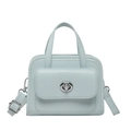 Borsa a mano minimalista verde menta in pelle con chiusura a rotazione e tracolla regolabile - Blu
