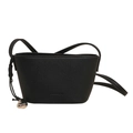 Large black lychee pattern bucket bag with clear embossing and silver metal charm - Black