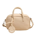 Mini bolso de mano beige crema en cuero texturizado con colgante de carita sonriente - Blanco Roto