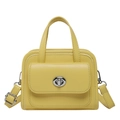 Minimalistische gelbe Lederhandtasche mit Silberverschluss und Schultergurt - Gelb