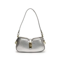 Elegante borsa sottobraccio metallizzata argento con chiusura dorata e design a onde - Argento