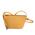 Ginger yellow lychee texture leather bucket bag with silver heart charm and strap - Yellow