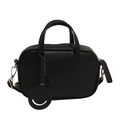 Bolso tipo almohada de cuero granulado negro con asas y colgante de cara sonriente - Negro