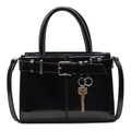 Minimalist black glossy underarm bag with golden key pendant and adjustable strap - Black