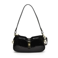Borsa baguette nera lucida in vernice con fibbia girevole in metallo dorato lucido - Nero