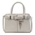 Chic cream white PU leather shoulder bag with belt buckle and silver key charm - Off White