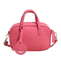 Bolso de mano rosa brillante en cuero con textura de lichi y colgante de sonrisa - Rosa