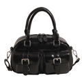 Borsa bowling nera lucida con fibbie argentate e tracolla rimovibile moderna - Nero