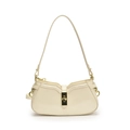 Elegante borsa sottobraccio in vernice crema con chiusura dorata e design ondulato - Bianco