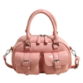 Borsa Boston in pelle cerata rosa con tasche multiple e tracolla staccabile - Rosa