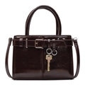 Sac à main vintage en cuir marron foncé avec boucle décorative et porte-clés - Café